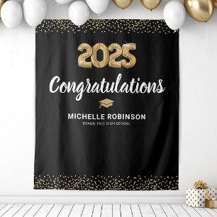 Congrats Graduate 2025 Black Gold Party Tapestry
