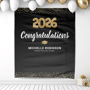 Congrats Graduate 2026 Black Gold Party Tapestry