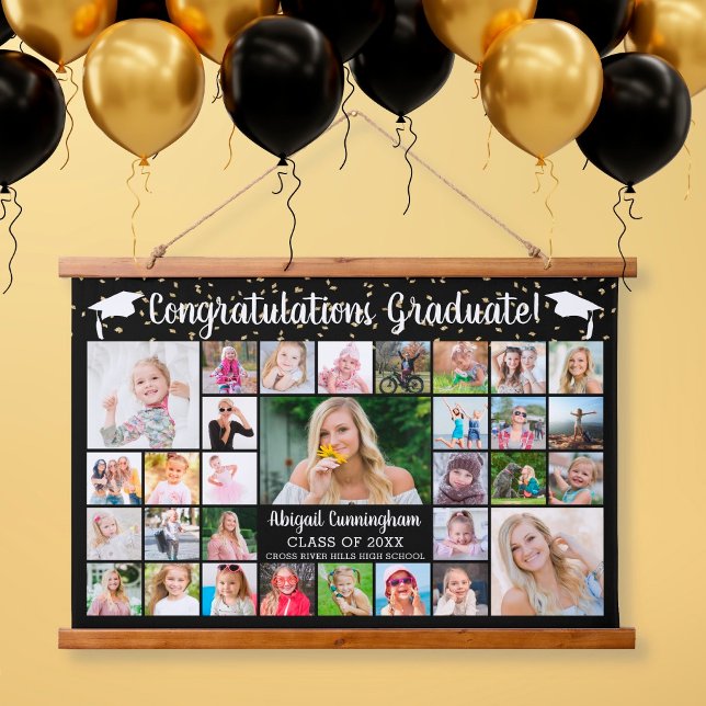 Congrats Graduate 31 Photo Collage Custom Colour Hanging Tapestry (Creator Uploaded)