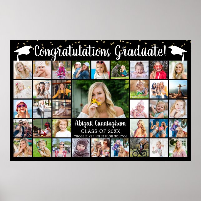 Congrats Graduate 37 Photo Collage Custom Colour Poster (Front)