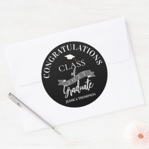 Congrats Graduate Black Class of 2025 Graduation Classic Round Sticker