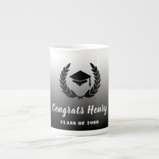Congrats Graduate Black & White Gradient & Hat Bone China Mug