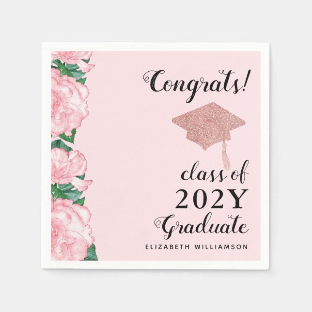 Congrats Graduate Blush Pink Floral Graduation Napkin (Front)