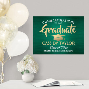 Congrats Graduate Brushed Green & Gold Graduation Poster