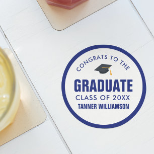 Congrats Graduate Cap Class 2019 Bold Blue Custom Round Paper Coaster