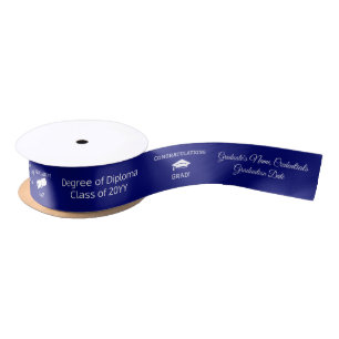 Congrats Graduate Cap Diploma White Royal Blue Satin Ribbon