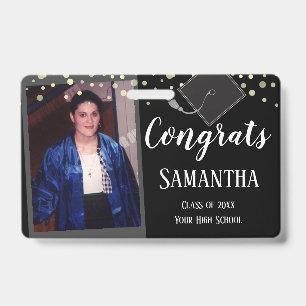 Congrats Graduate Class of One Photo Black Badge ID Badge