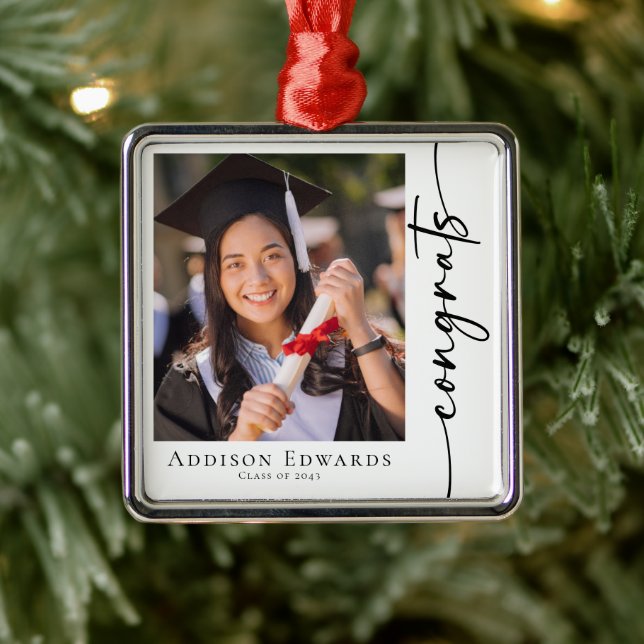 Congrats Graduate Class of Photo Keepsake Metal Ornament (Tree)