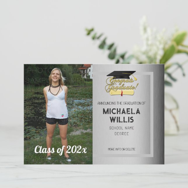 Congrats Graduate Custom photo grey Graduation Announcement (Standing Front)