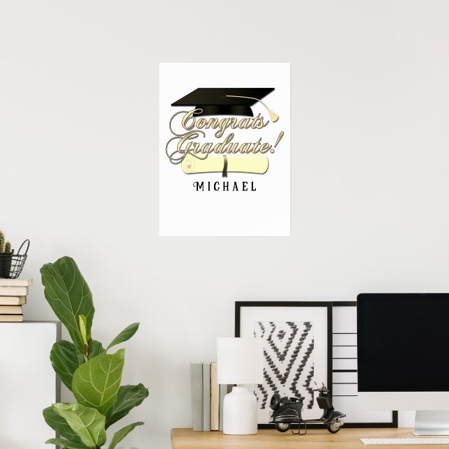 Congrats Graduate Diploma Graduation hat Your Name Poster (Home Office)