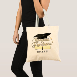 Congrats Graduate Diploma Graduation hat Your Name Tote Bag