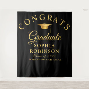 Congrats Graduate Gold Black  Graduation Party  Tapestry