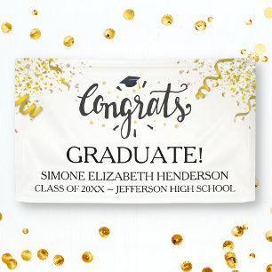 Congrats Graduate Gold Confetti Streamers Custom Banner
