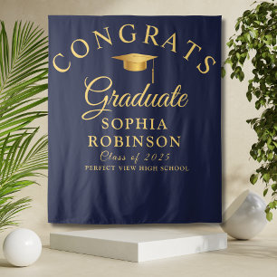 Congrats Graduate Gold Navy Blue Graduation Party  Tapestry