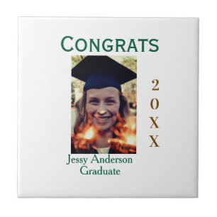Congrats graduate green gold year 20XX namesimple Ceramic Tile