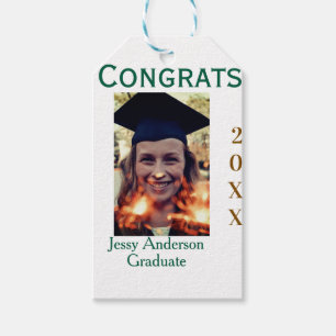 Congrats graduate green gold year 20XX namesimple Gift Tags
