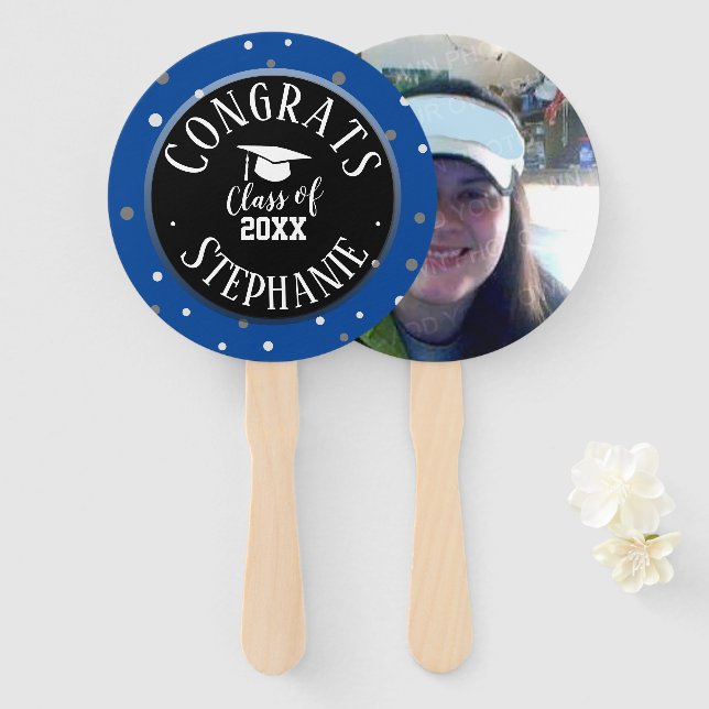 Congrats Graduate Name Bold Text Hand Fan (Front and Back)