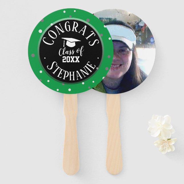 Congrats Graduate Name Bold Text Hand Fan (Front and Back)