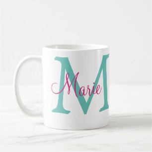 Congrats graduate name monogram green pink blue t coffee mug