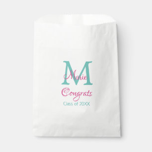Congrats graduate name monogram green pink blue t favour bag