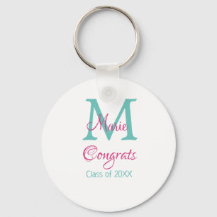 Congrats graduate name monogram green pink blue t key ring
