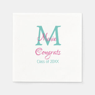 Congrats graduate name monogram green pink blue t napkin
