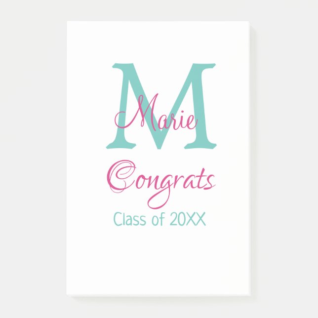 Congrats graduate name monogram green pink blue t post-it notes (Front)