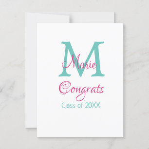 Congrats graduate name monogram green pink blue t postcard