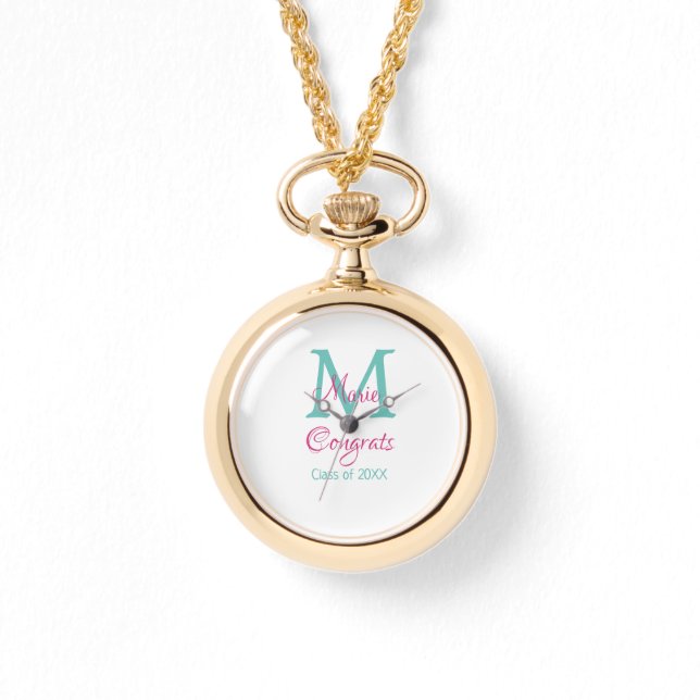 Congrats graduate name monogram green pink blue t watch (Front)