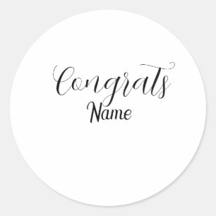Congrats graduate name simple minimal year class classic round sticker