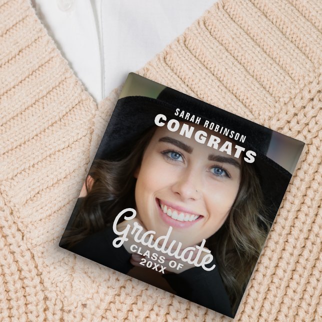 Congrats Graduate | Photo Graduation 15 Cm Square Badge (Creator Uploaded)