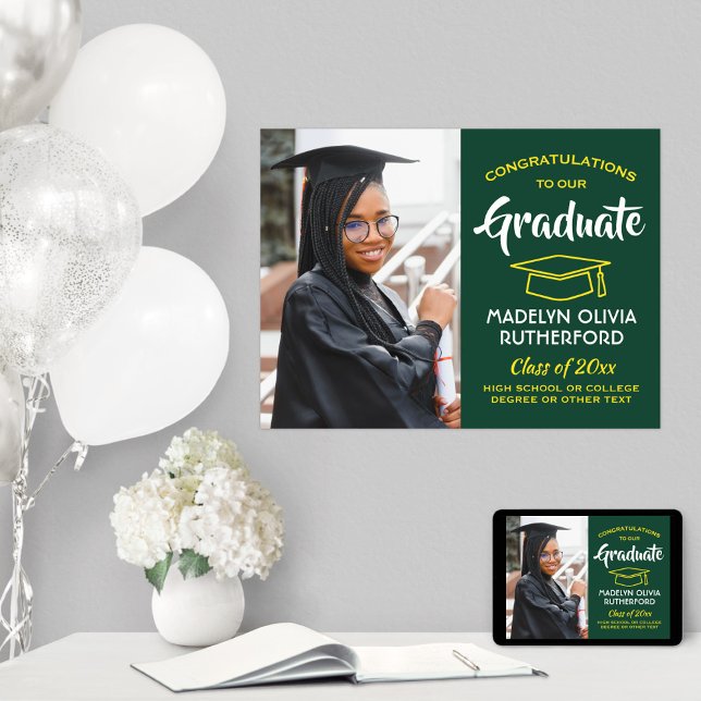Congrats Graduate Photo Green and Gold Graduation Poster (Creator Uploaded)