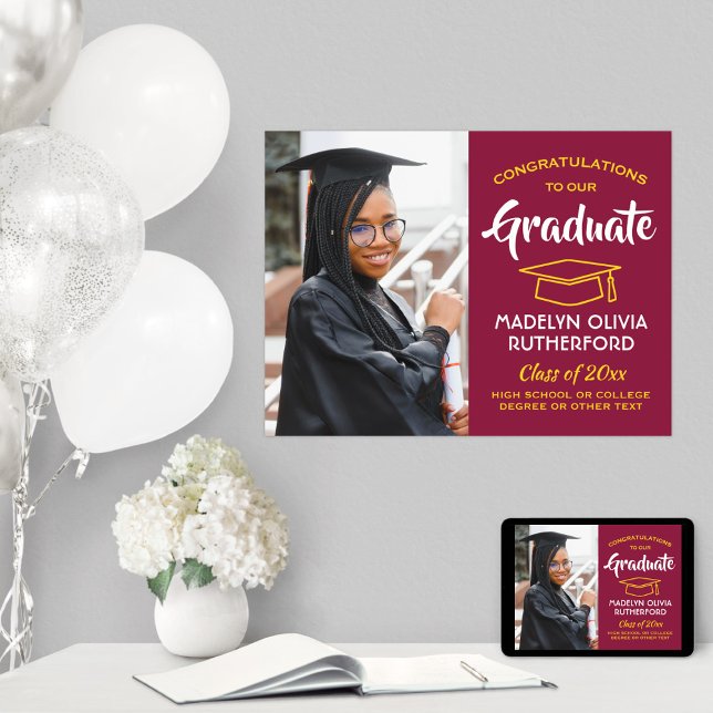 Congrats Graduate Photo Maroon and Gold Graduation Poster (Creator Uploaded)