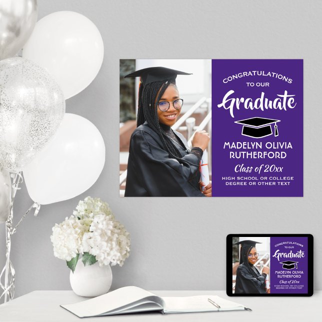 Congrats Graduate Photo Purple & White Graduation Poster (Creator Uploaded)