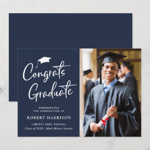 Congrats Graduate Photo Script Blue Graduation Announcement