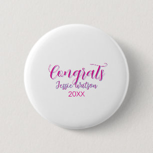 Congrats graduate pink purple name year 20XX date  6 Cm Round Badge