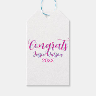 Congrats graduate pink purple name year 20XX date  Gift Tags