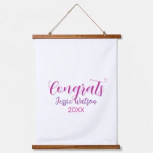 Congrats graduate pink purple name year 20XX date Hanging Tapestry