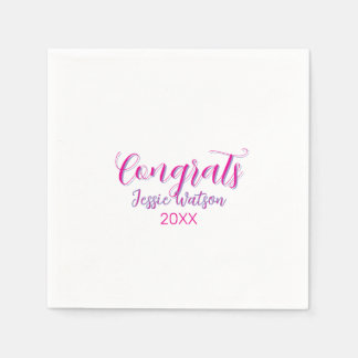 Congrats graduate pink purple name year 20XX date  Napkin