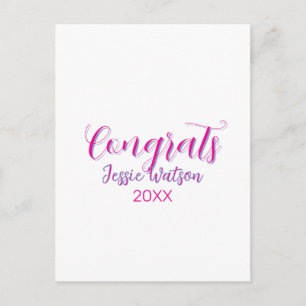 Congrats graduate pink purple name year 20XX date Postcard