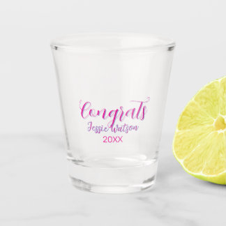 Congrats graduate pink purple name year 20XX date  Shot Glass