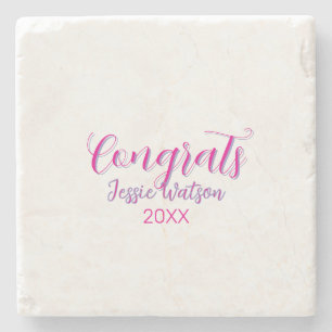 Congrats graduate pink purple name year 20XX date Stone Coaster