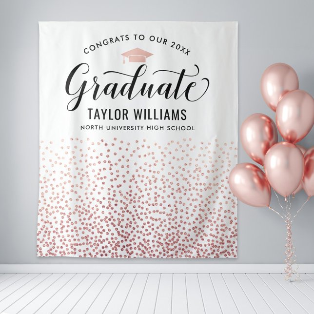 Congrats Graduate Rose Gold Confetti Backdrop Tapestry (Creator Uploaded)