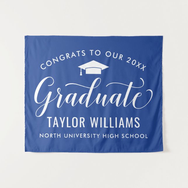 Congrats Graduate Royal Blue Backdrop Tapestry (Front (Horizontal))