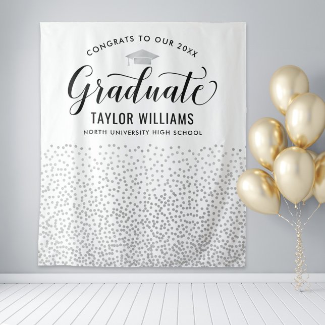 Congrats Graduate Silver Confetti Backdrop Tapestry (Creator Uploaded)