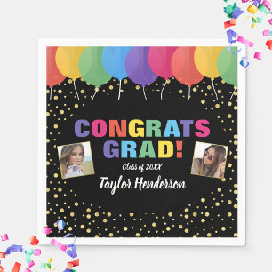 Congrats Graduation Balloons Confetti Grad Photos Napkin