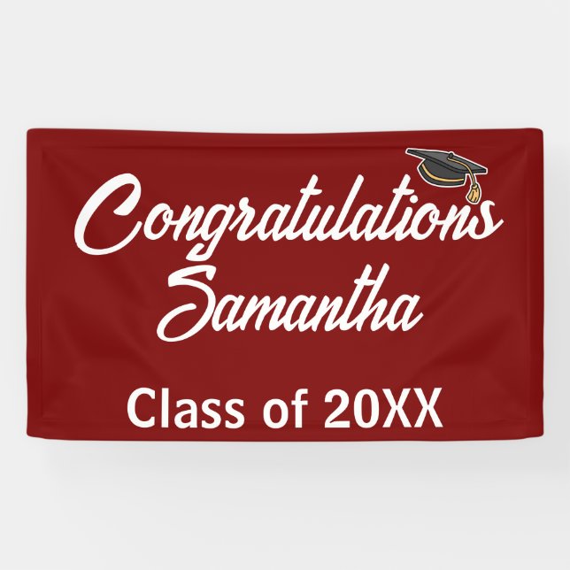 Congrats Graduation Cap Party Banner - Custom Sign (Horizontal)