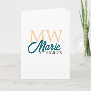 Congrats graduation monogram orange blue 20XX year Card