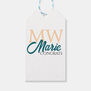 Congrats graduation monogram orange blue 20XX year Gift Tags