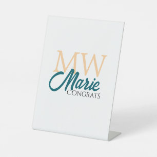 Congrats graduation monogram orange blue 20XX year Pedestal Sign